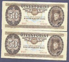 50 Forint 1986 2 db Sorszámkövető EF