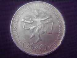 Peso ezüst.Mexikói olimpiára készült kiadás.Átmérő: