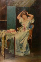 Bruck Lajos (1846-1910): Szépítkező hölgy