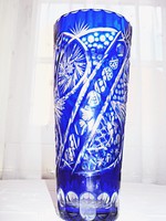 Cobalt blue, two-layer, polished-peeled crystal vase