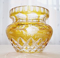 Bohémia cseh / Karl Palda / borostyán színű, csiszolt kristály váza