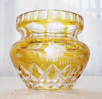 Bohemia Czech / Karl Palda / amber-colored, polished crystal vase