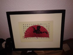 Vörös-fekete keleti fali dekoráció, japán 3 D-s kép legyezővel