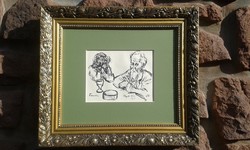 Rippl-Rónai: uncle rippl, fanella, drawing, zinkography, picture frame 31,5x37 falc, blondel