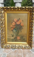 J.Jensen: rose bouquet, floral still life, oil painting, blondel photo frame