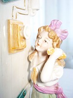 Art Nouveau little girl phoning with hand painted antique vase