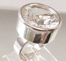 Modernista svéd ezüst gyűrű (állítható)+bross hegyikristállyal