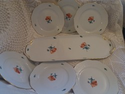 Half a meter Herendi tray, bowl, serving bowl, poppy flower patterned cake, sandwich set