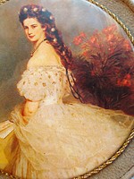 Régi, bársony ékszertartó doboz, Sissi hercegnő portréjával