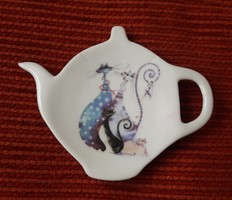 Porcelán, cica, macska tálka, tea filter tartó