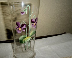 Ibolyás zománc festett antik emlék pohár, vagy váza 