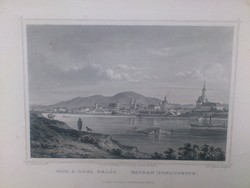 L. Rohbock - Vácz a Duna felől - Johann Popel - acélmetszet - 19. század