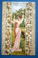 Antik szecessziós gyönyörű tavaszi hangulatú litho képeslap