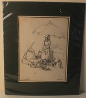 Pörge Gergely ceruzarajz: Az újpesti piacon, 1917