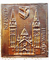 Bronze plaque depicting the Votive Church in Szeged