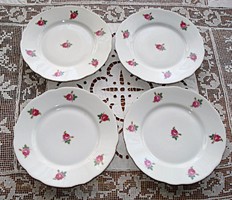 Zsolnay apró rózsákkal díszített süteményes tányérok (4 db)