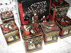 Kínai teás fém doboz  pléh doboz 7 db jelenetes sorozat