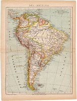 Dél - Amerika térkép 1892, eredeti, antik, Brazília, Argentina, Chile, régi, Athenaeum, Brockhaus