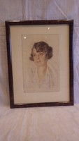 Jelzett női portré rajz 1927'