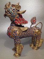 MOST ALACSONYABB ÁR!!! Antik filigrán réz - korál és türkiz Foo kutya