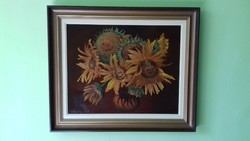 Farkas Gyula - sunflowers oil / wood fiber painting