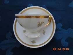 Rosenthal kézzel számozott,arany brokát és arany virág mintás talpas teás csésze alátéttel-6x9,5 cm