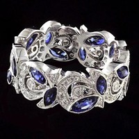 Kék és fehér topáz kövekkel kirakott ezüst gyűrű
