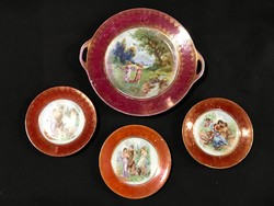 ROMANTIKUS DRASCHE PORCELÁN SÜTEMÉNYES KÉSZLET TÁLALÓ + 3 TÁNYÉR 