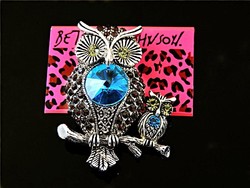 Betsey Johnson Blue Owls Brooch