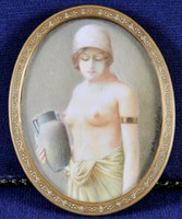 Antik miniatűr, akt korsóval, Arlaud v Dolling