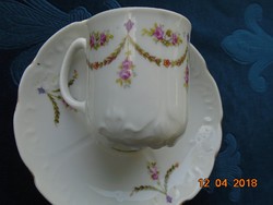 Antique garland Art Nouveau relief with water lily pattern coffee cup with saucer
