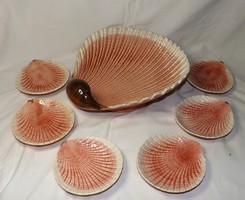 Sarreguemines majolika kagyló formájú kínáló készlet