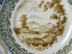 Háború előtti Mitterteich porcelán jelenetes csontszínű süteményes tányér, dísztányér 