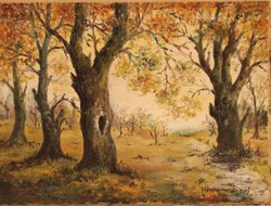 Herman Lipót (1884 - 1972): Öreg erdő. Olaj,vászon . Mérete:18x24 cm.
