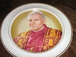  II. János Pál pápát ábrázoló Hollóházi porcelán dísz tányér