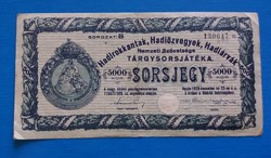 Hadirokkantak, Hadiözvegyek, Hadiárvák Nemzeti Szövetsége sorsjegy 5000 Korona 1925./2.