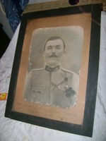 Első világháborús katona fotó keretben, üveg alatt - jelzett - 57 x 42,5 cm