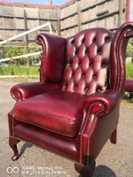 Chesterfield,Queen Anne antik burgundi színű valódi bőr fotel!