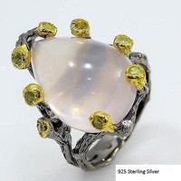 56 Os 10.2Gm genuine rose quartz peridot 925 sterling silver ring