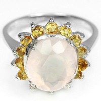 58 As 4.6Gm genuine rose quartz citrine 925 silver ring
