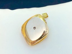 Arany, antik fényképtartó medál, természetes gyémánt brillel