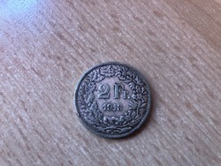 1913 ezüst svájci 2 frank 10 gramm 0,835 Ritkább