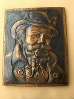 Retro réz dombor falikép pipázó férfi 24*29,5 cm (g)