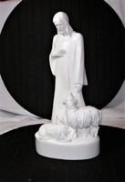 Régi ritka Hódmezővásárhelyi  H.M.V.  Jézus Bárányokkal majolika szobor a művész nevével. 1933s'
