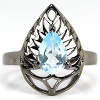 56 Real blue topaz antique 925 silver ring