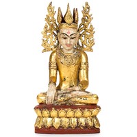 Buddha, aranyozott teakfa szobor