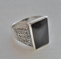 Gyönyörű antik art deco onixköves ezüstgyűrű 61-es