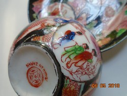 Kutani kézzel festett japán tojáshéj porcelán kávés csésze alátéttel