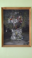 Zoltán Németh oil / wood fiber still life painting is also excellent as a gift