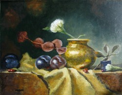 Moona Csendélet réz vázával és ringlókkal EREDETI Moona festmény